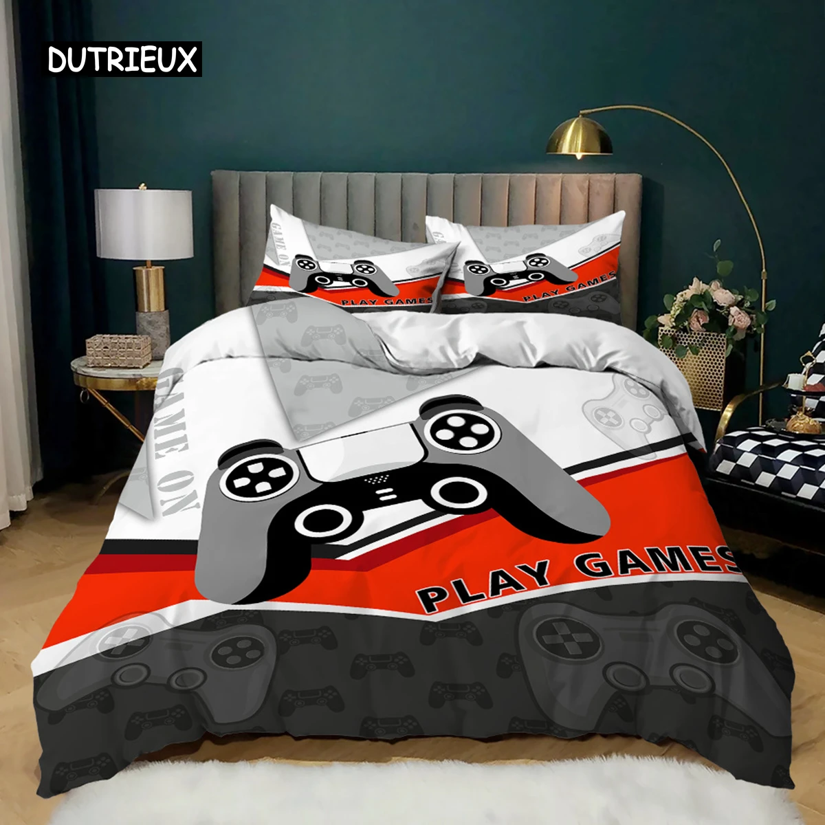 

Game Duvet Cover Set Retro Video Game Comforter Cover Twin Size Gamer Player Bedding Set Gaming Control Button Zone Quilt Cover