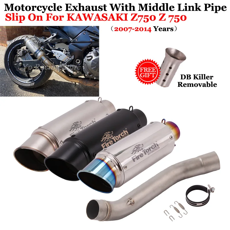 

Slip On For Kawasaki Z750 Z 750 2007 - 2014 Years Motorcycle GP Exhaust Escape Modify Mid Link Pipe With Moto Muffler DB Killer