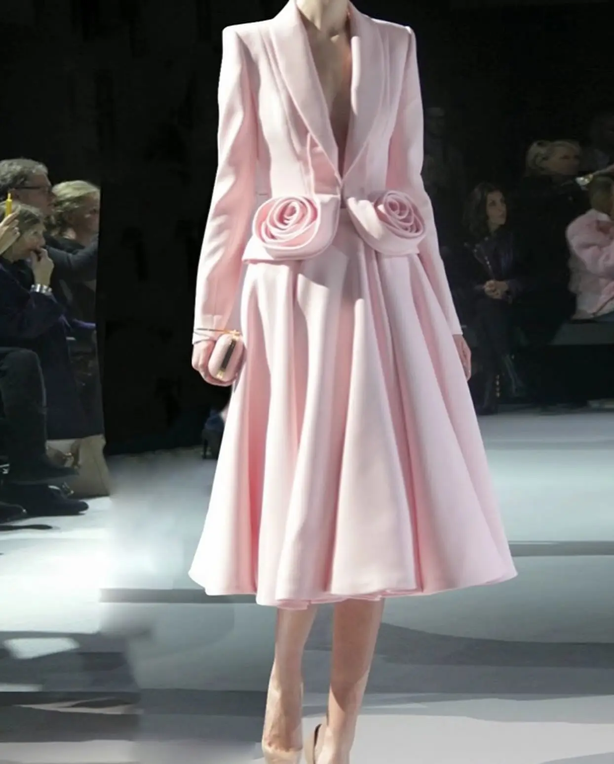 

Customized Temperament Jersey A-Line 3D Flowers Evening Dress Delicate Long Sleeves V-Neck Tea Length فساتين سهرة