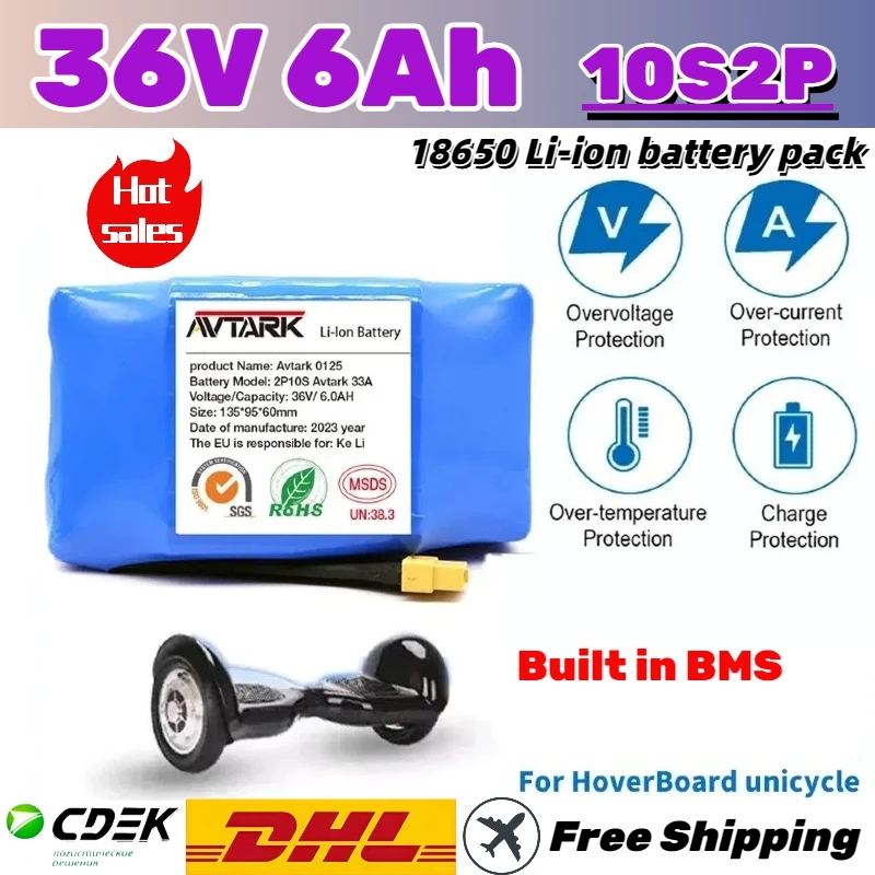 

Original 36v 10S2P 6.0Ah 18650 Rechargeable Lithium Battery Suitable for Electric Self Balancing Scooter Hoverboard Batteries