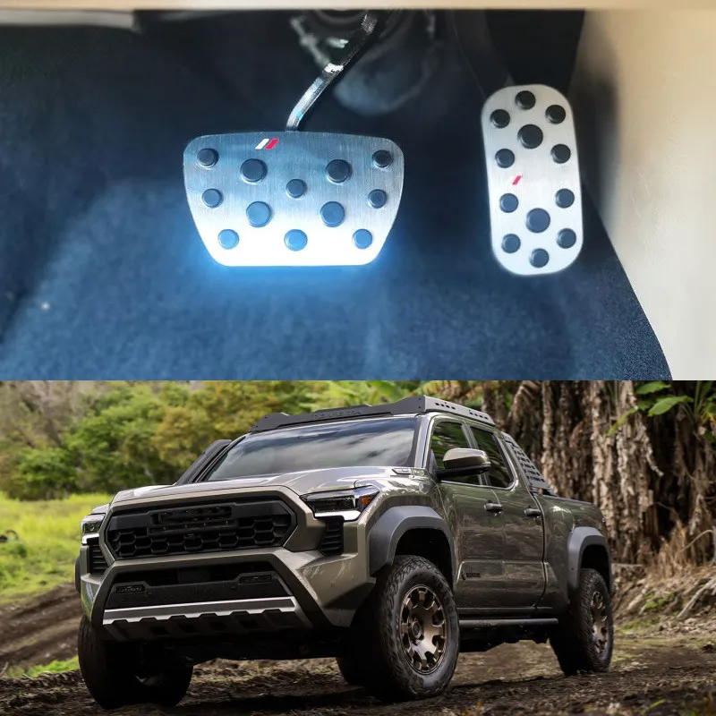 

For Toyota Tacoma 2024 2025 Accessories Aluminum Alloy Rubber Sleeve Brake Accelerator Pedal Cover Anti-skid Pad Trim Styling
