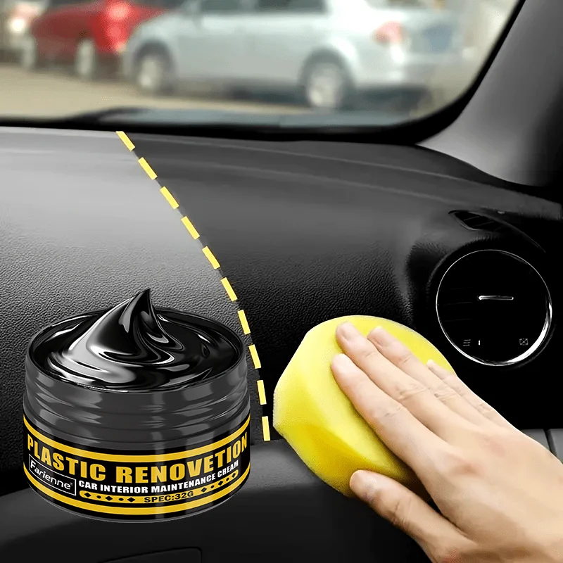 Farienne Plastic Renovation Cream 32G- Double Black Restorer for Car Interior Plastic & Leather, Restores Shine Instantly