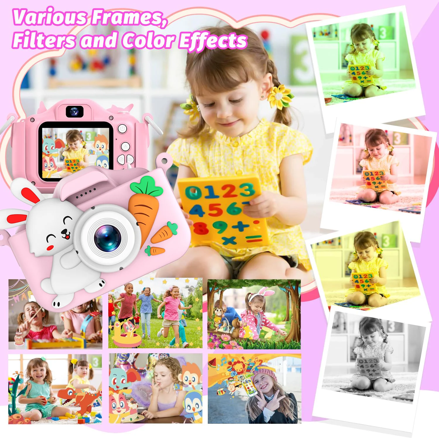 Caméra pour enfants, double caméra, HD 1080P, 48MP avec enregistrement vidéo Cadeau d'anniversaire parfait pour les enfants Idéal Noël, Halloween ou Bir