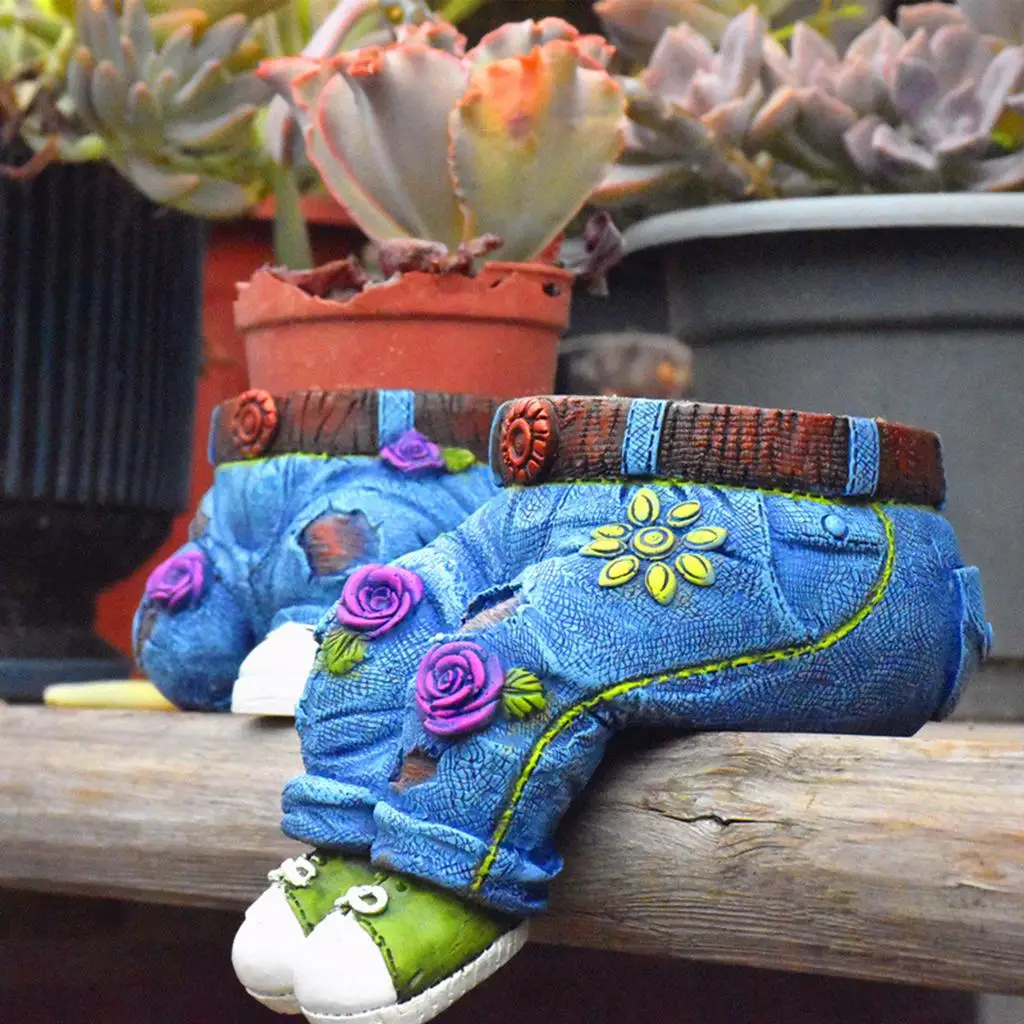 Creative Jeans Sculpture Resin Bonsai Holder Succulent Pot Outdoor Decor