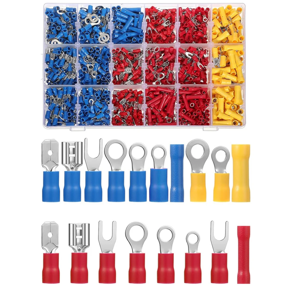 

1600Pcs Wire Terminals Electrical Connectors Kit Insulated Ring Fork Spade Butt Connector Crimp Terminals Connectors Crimper Kit