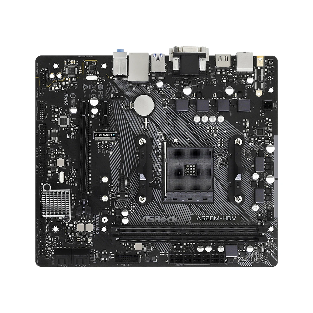 ASRock A520M-HDV マザーボード AMD A520 AMD対応 5950X 5800X3D 5700X 5600X 5600G CPU 4xDDR4 Micro ATX AM4 マザーボード