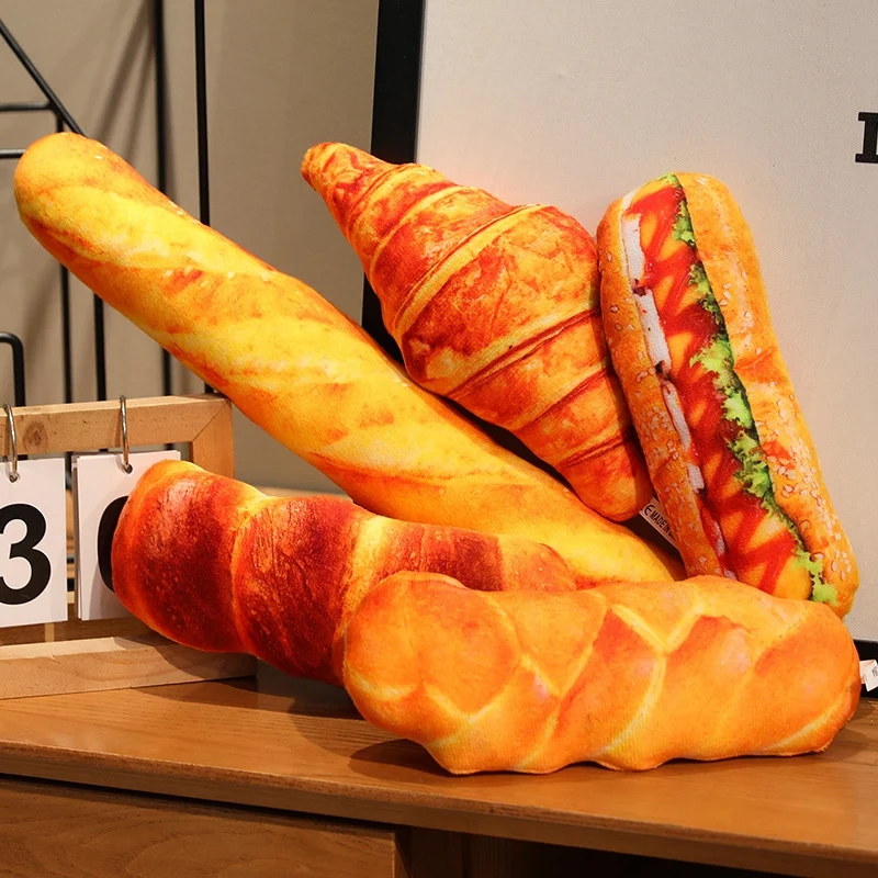 Mini almohada de pan francés, imágenes impresas rellenas de felpa, croissants de comida, decoración de utilería para fiesta, Kits de compañero para dormir, regalo