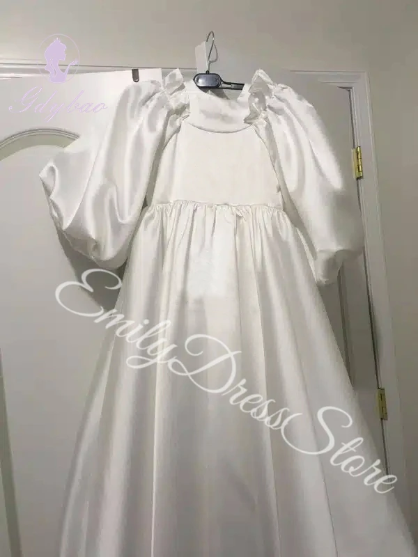 Customized Bridesmaid Satin Flower Girl Dress For Wedding Puffy High Waist Baby Kids Birthday First Communion Ball Gown