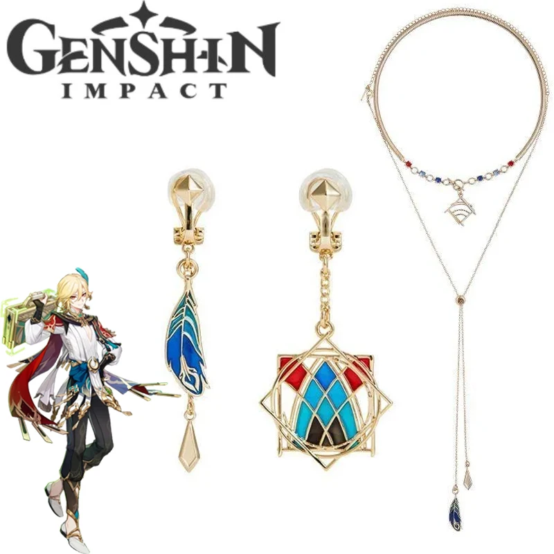 

Game Genshin Impact Kaveh Cosplay Necklace Earring Unisex Choker Bilayer Chain Earclips Earwear Pendant Jewelry Accessories Prop