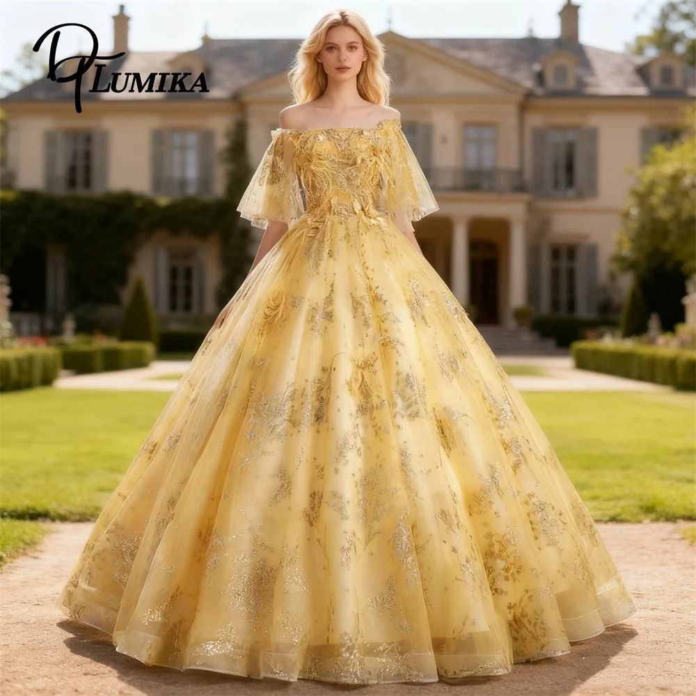 

DTLumika Glitter Lace Off Shoulder Formal Dress Ball Gown Quinceanera Dresses Corset Sweet 15 Dresses Wedding Guest Costume Gown