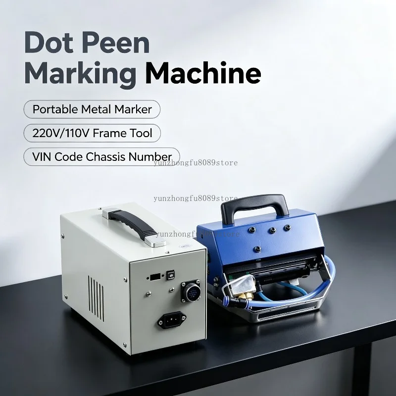 Metal Pneumatic Dot Peen Marking Machine, 220V/110V Frame Marking Tool for VIN Code Chassis Number 90×25mm Metal Engraving