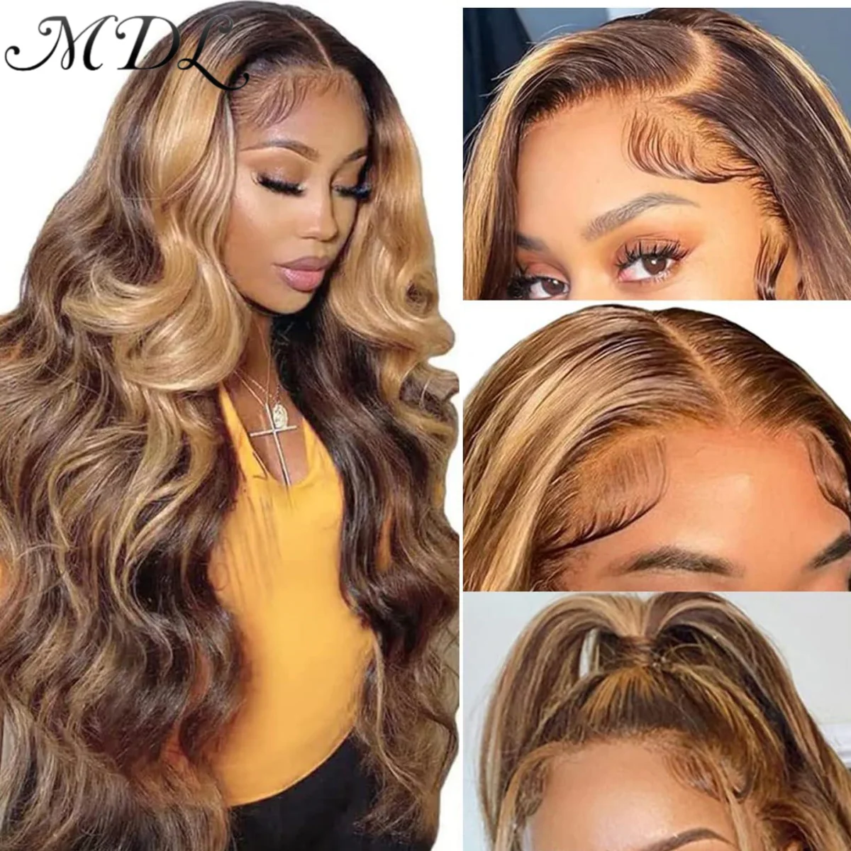 MDL 250 Density 100% Remy Human Hair 13x4 13x6 HD Lace Front Frontal Wig for Women Pre Pulcked Body Wave Ombre Highlight P427