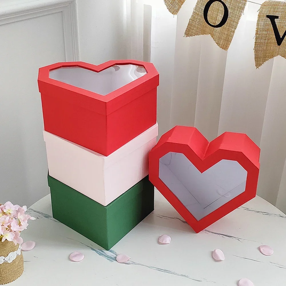 1Pc Heart Shaped Flower Box Floral Gift Boxes with Transparent Window Lids Luxury Style Flower Arrangements Valentines Day Decor