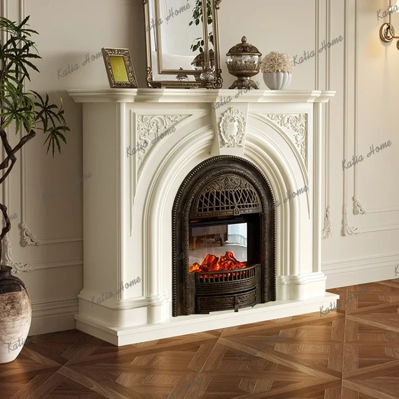 LD French Retro Living Room Cabinets High-end Simulation Fire Decorative Fireplace Solid Wood Mantelpiece Furniture