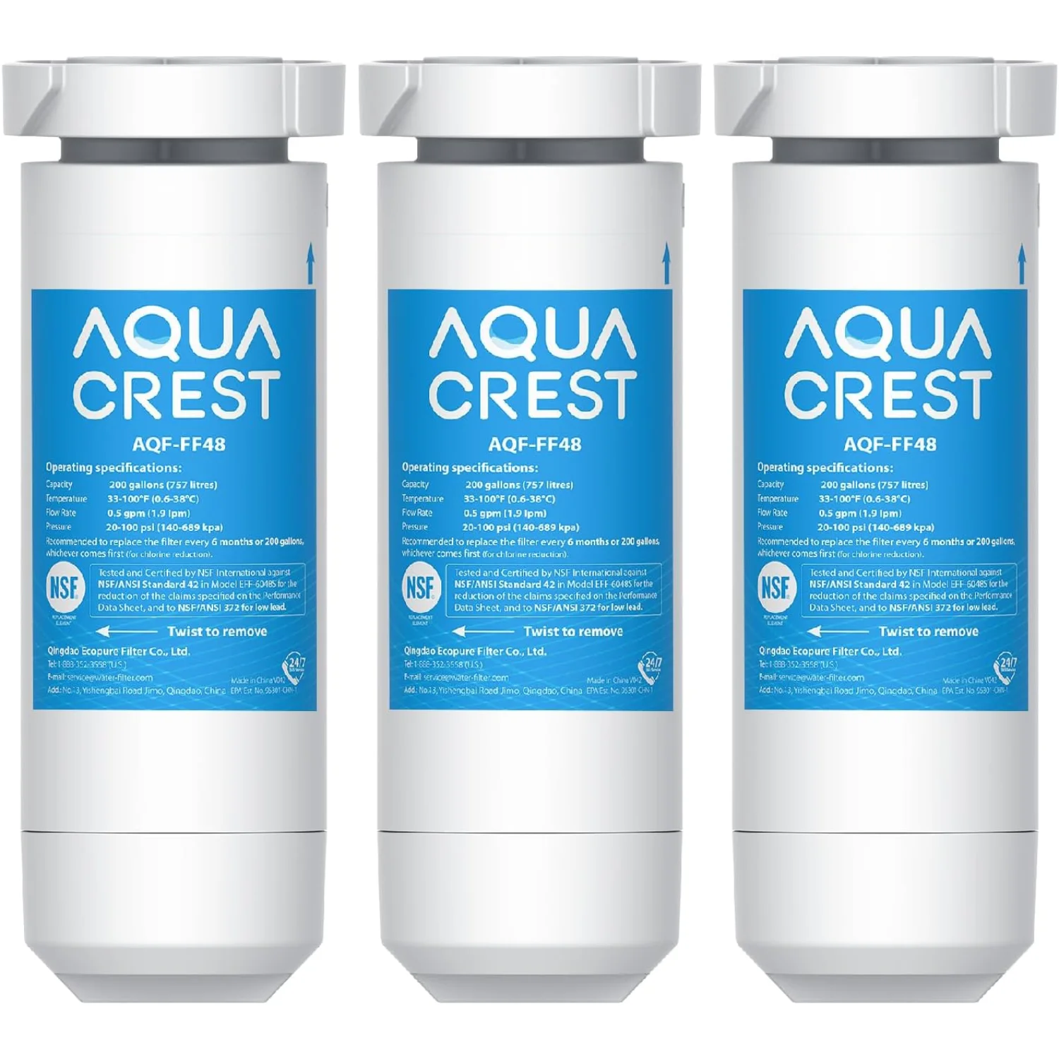 

AQUA CREST XWF Replacement for GE® XWF, NSF Certified Refrigerator Water Filter, 3 Filter