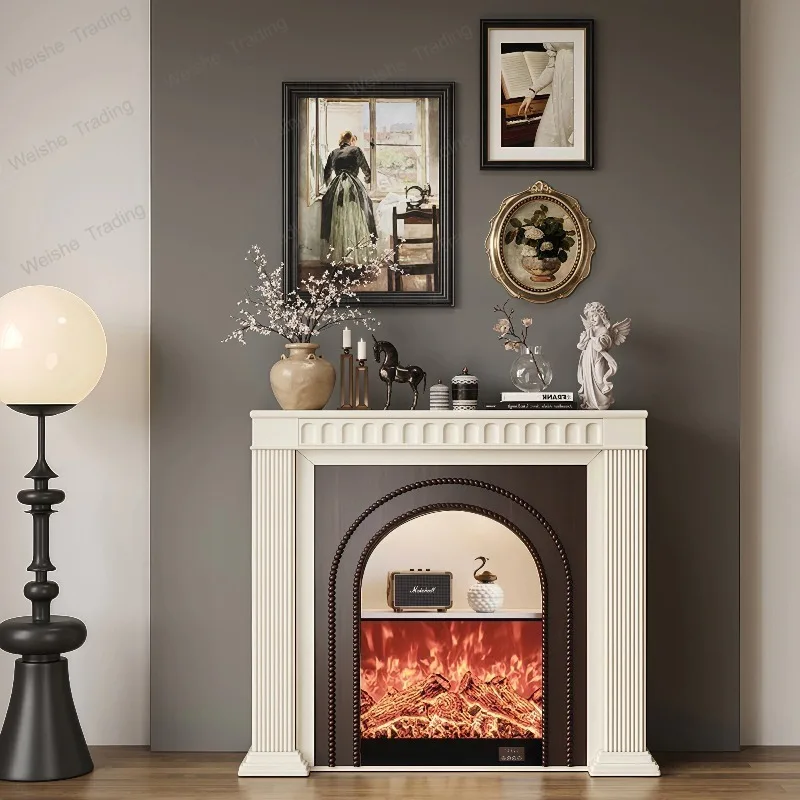 Light luxury French arched solid wood fireplace decorative cabinet, living room side cabinet, entrance storage, simulated fire
