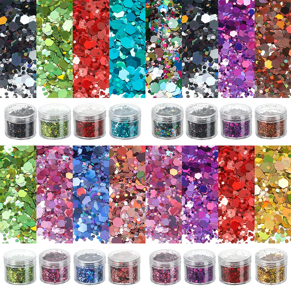 

4Bottle/Set Holographic Hexagon Chunky Glitter Epoxy Resin Filler Flakes Laser Sequins for DIY Epoxy Resin Nail Art Fillings