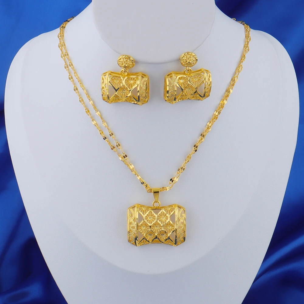Indisches Dubai Luxus unregelmäßige 24k Gold Farbe Halskette Ohrringe Schmuckset Alltagskleidung Hochzeitstag Geschenke – Detail 1