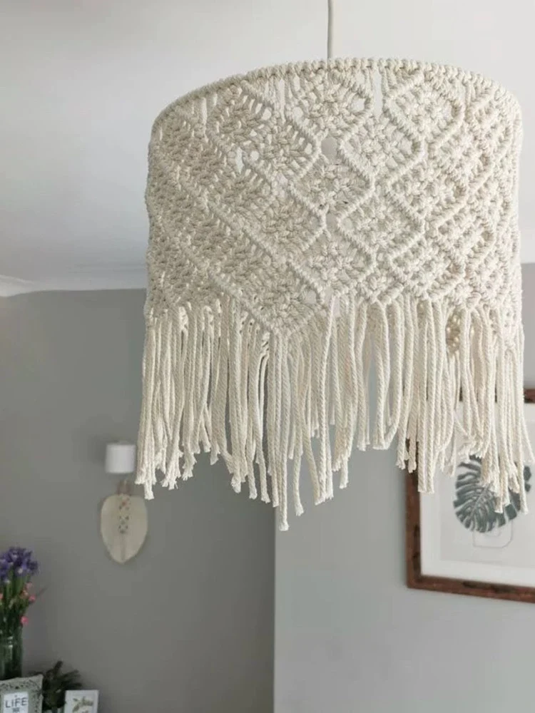 Handwoven Tassel Chandelier Nordic Style Living Room Bedroom Restaurant Decorative Lamps European Simple Modern Cotton Geomet...