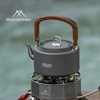 Tetera para té para acampar: construcción de aleación de aluminio, mango de madera, hervidor portátil para exteriores para acampar, senderismo, utensilios de cocina duraderos