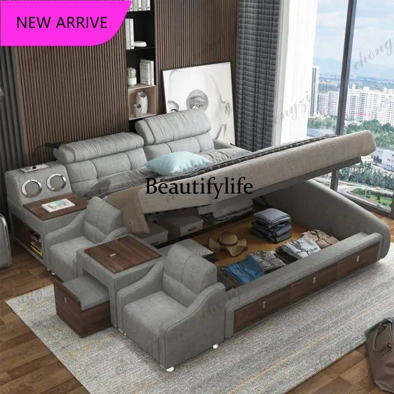 PPP  Bedroom Decoration Double Bed Master Multifonction Luxury King Twin Bed Frame Smart Space Saving Cama Box Casal