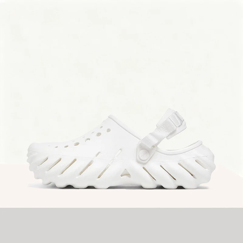 Crocs Echo Clog White Simple Durable Breathable Slip-Resistant Perforated 2cm Lightweight Cushioned Slip-On Clog 207937-100