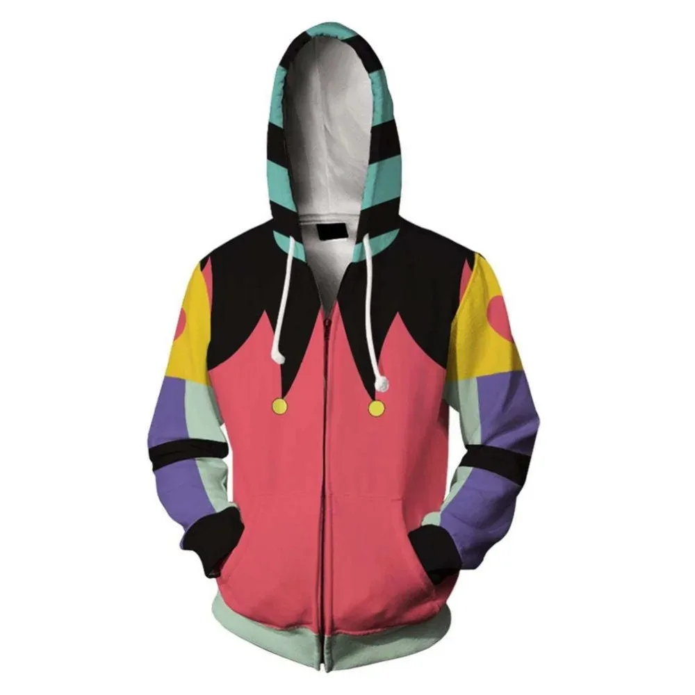 Anime Helluva Boss Fizzarolli Cosplay Hoodie 3D Cartoon Printing Hooded Sweatshirt with Zipper Casual Sportwear Halloween Party