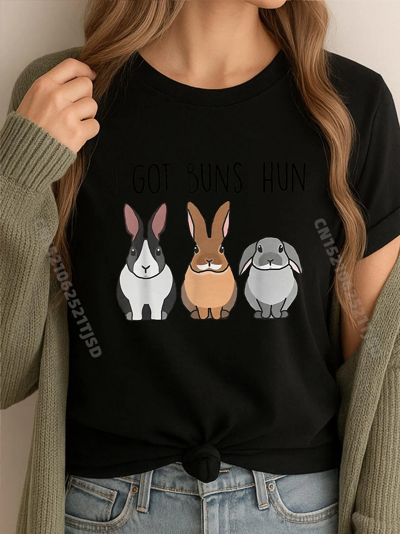 

I Got Buns Hun Bunny Rabbit Lover Bunny Пасхальный Рождественский мужской корейский модный мужской унисекс футболка женская иллюстрация