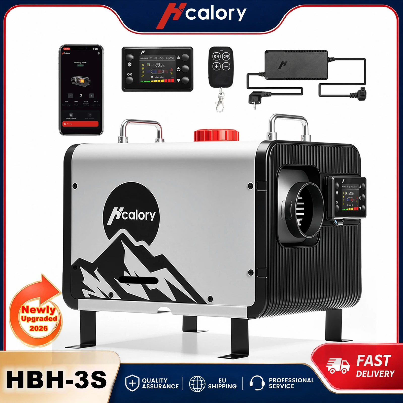 Chauffage au diesel Hcalory HBH-3S 8KW avec mode d'adaptation intelligente à l'altitude, démarrage/arrêt automatique, application Bluetooth, télécommande LCD, chauffage de stationnement.