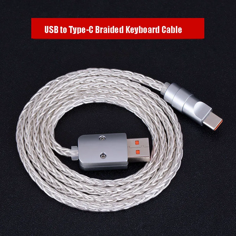 240W USBC to Type C 8K Magnetic Keyboard Cable Single Crystal Copper Plated Silver USB Type-C Braided Data Cable