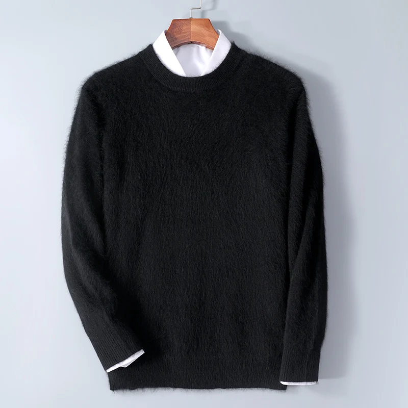 Men\'s 100% pure mink cashmere sweater O-neck pullover knitted large-size mink sweater winter new long-sleeved high-end sweater