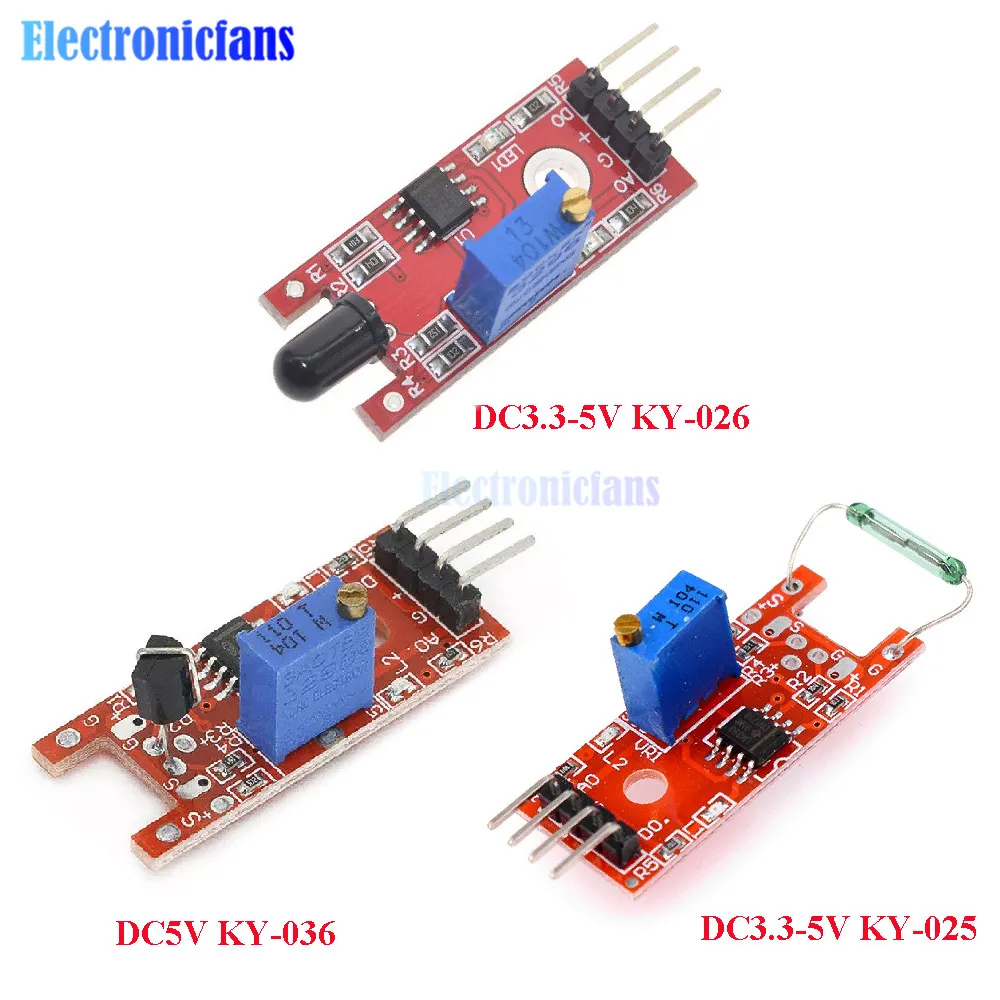 DC3.3V-5V KY-025 Reed Sensor Magnetron Module KY-026 Flame IR Sensor Detection Module DC5V KY-036 Human Body Touch Sensor Module