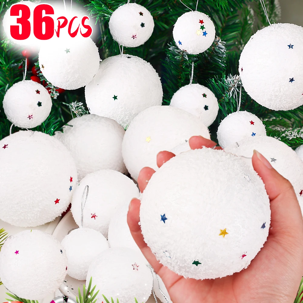 White Foam Star Snow Balls Round Christmas Snowball Xmas Tree Hanging Ornaments Balls Home New Year Party Decoration Supplies