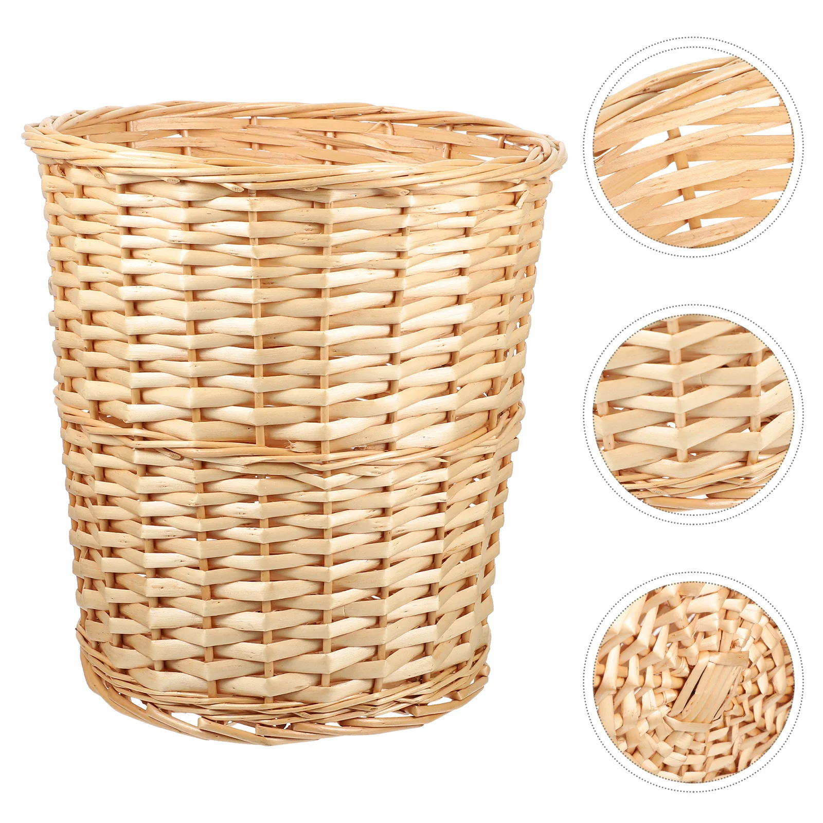 

1pc Wicker Woven Storage Basket Trash Can For Household Indoor Use Multi-Purpose Waste Bin Sundry Organizer Garden Style