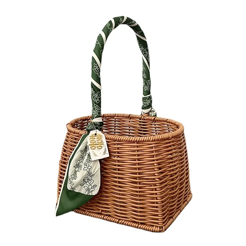 

ins rattan bamboo basket woven gift box portable wedding birthday gift basket baby full moon gift basket