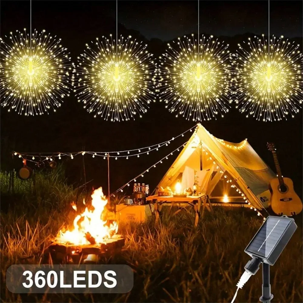 

4 шт./SET360LED перезаряжаемый солнечный подвесной фейерверк с дистанционным управлением, используемый для двора, сада, украшения для кемпинга