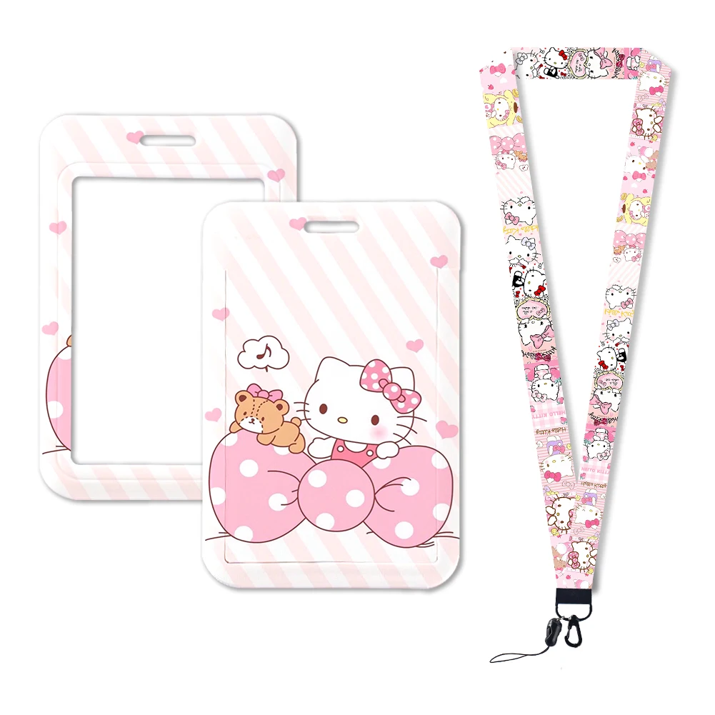 W Card Neck Strap Hello Kitty Lanyards ID Badge Holder Keychain Key Holder Hang Rope Keyrings Accessories Gifts