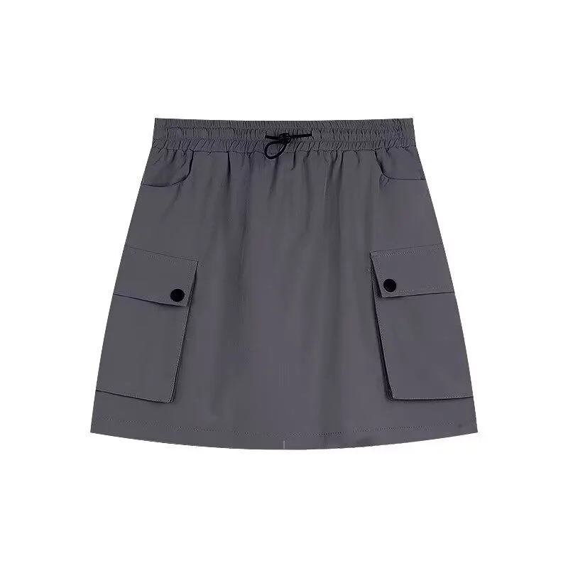 Grau Arbeitskleidung Mini Rock Frauen Sommer Dünne Hohe Taille A-Line Breite Bein Abnehmen Schnell Trocken Kurzen Rock Hosen Frauen Streetwear