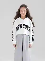 Spring and autumn children's sutured hoodie girls simple double sleeve letter print fashion casual short white hoodie