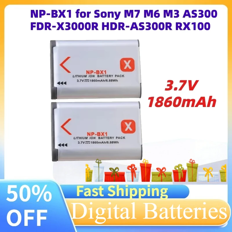 Upgrade NP-BX1 3.7V 1860mAh Li-lon Camera Battery for Sony M7 M6 M3 AS300 FDR-X3000R HDR-AS300R RX100 RX1R Replaceable Battery