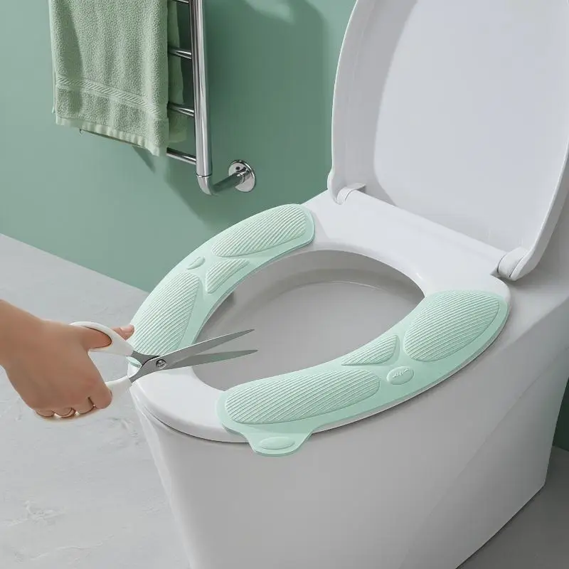 Soft Reusable Toilet Seat Cover 2Pcs Set Bathroom Mat Washable Warm Toilet Sticker for Hotel Use