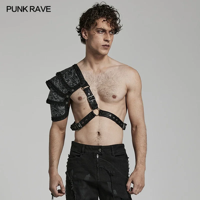 PUNK RAVE Men\'s Gothic Shoulder Armor Punk Leather Handsome Cool Stiff One-arm Cosplay Accessories