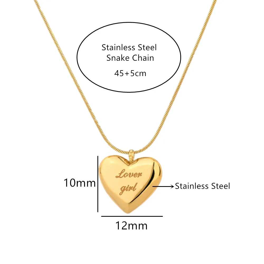 18K Gold Plated Puff Heart Necklace for Women Christmas Jewelry Polished Bubble Heart Lover Girl Choker Necklaces Party Gift