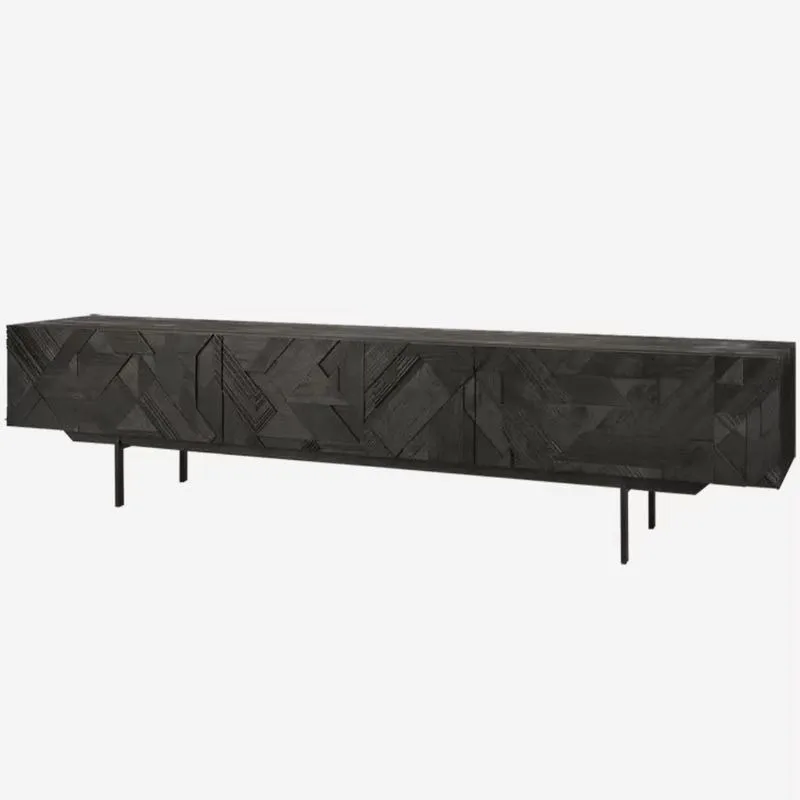 Nordic oak solid wood hand-carved TV cabinet, wabi sandy wind old designer high-end audio-visual cabinet