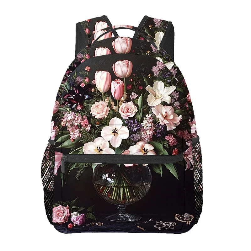 Bright Flowers in Vase Double Shoulder Bag Travel Hiking Backpack Computer Backpack Comfortable Lightweight