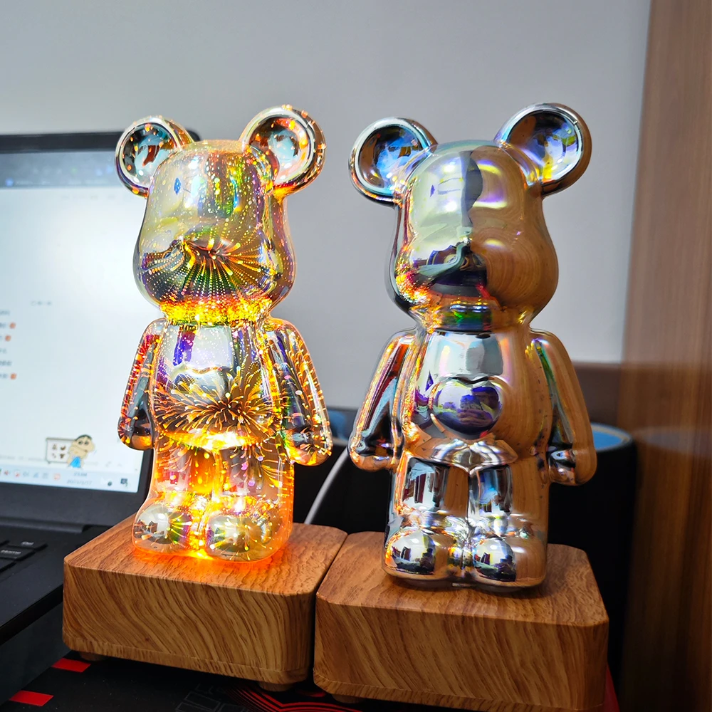 LED 3D Firework Bear LED Night Light Color Changeable Ambient Lamp USB Projector Lamp For Bedroom Home Room Birthday Kids Gift