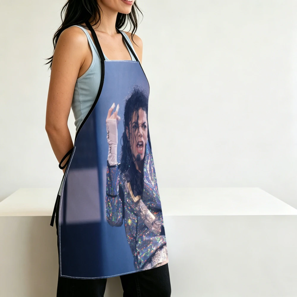 Retro Pop Star Style Apron Michael Jackson Sparkling Jacket Print Kitchen Aprons Cooking Baking Protection Adjustable Bibs