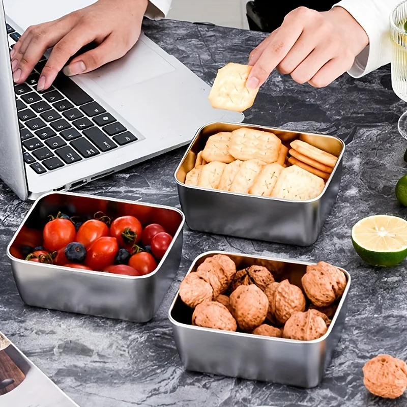 

Stainless steel covered square plate, household rectangular magnetic small fresh-keeping box, tray, towel display board