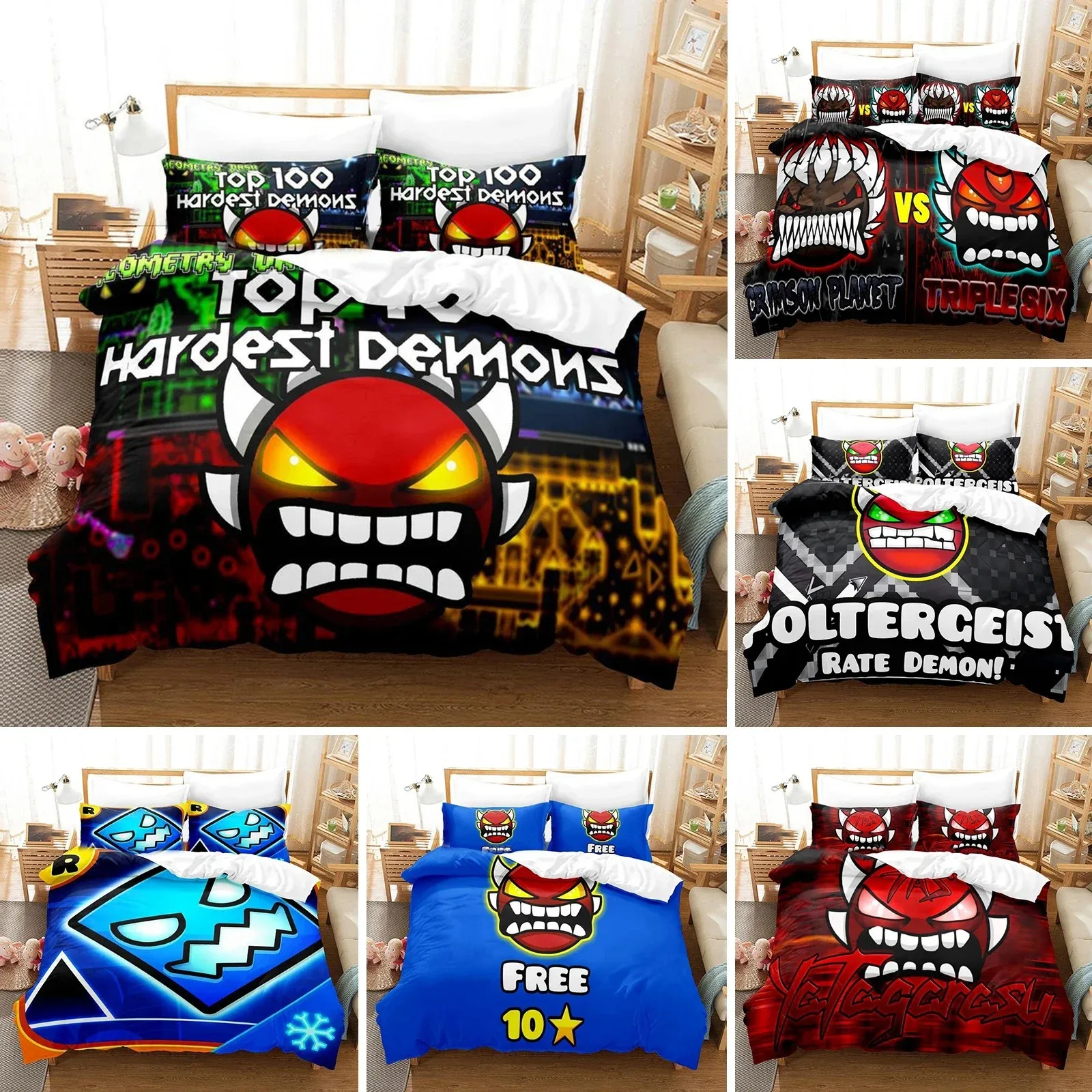 

3D Printed Geometry Dash Bedding Set Pillowcase Game Duvet Cover Double Twin Full Queen King Adult Kids Bedclothes Quilt Cover