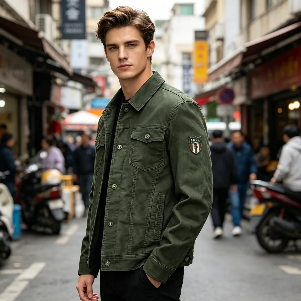 Autumn Men's Cotton Military Jacket Casual Man Stand Collar Business Coats Men Multi-pocket Windbreaker Work Jackets Clothing